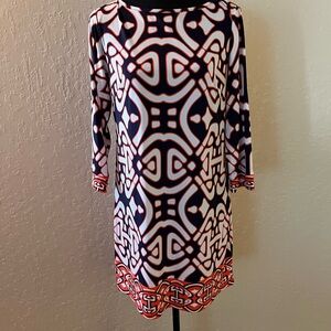 Laundry‎ by Design Navy and Orange  Geometric Midi Dress